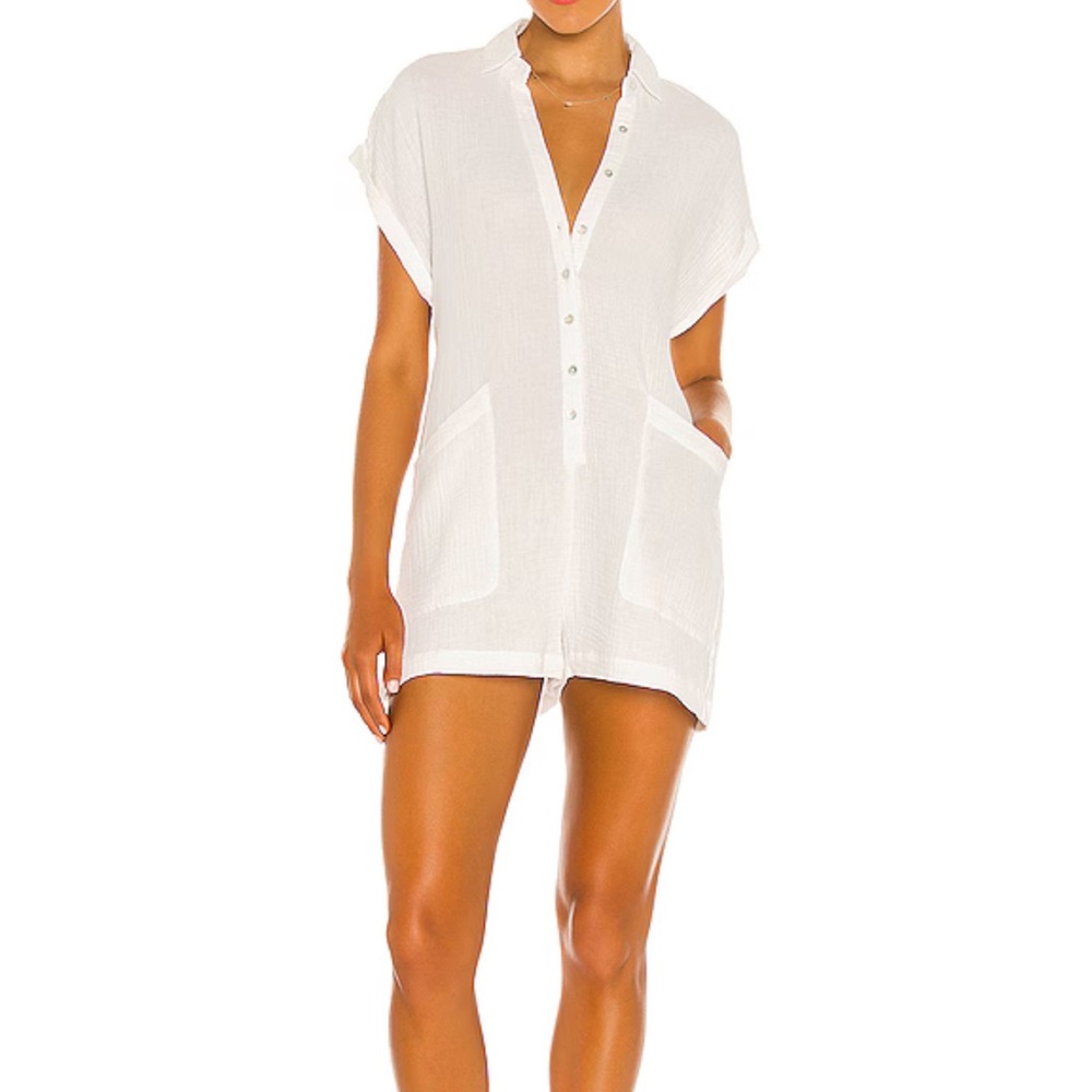 L*Space White Short-Sleeve Swim Cover-Up Mika NWT New